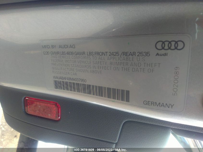 2021 AUDI A4 SEDAN PREMIUM - WAUABAF49MA037950