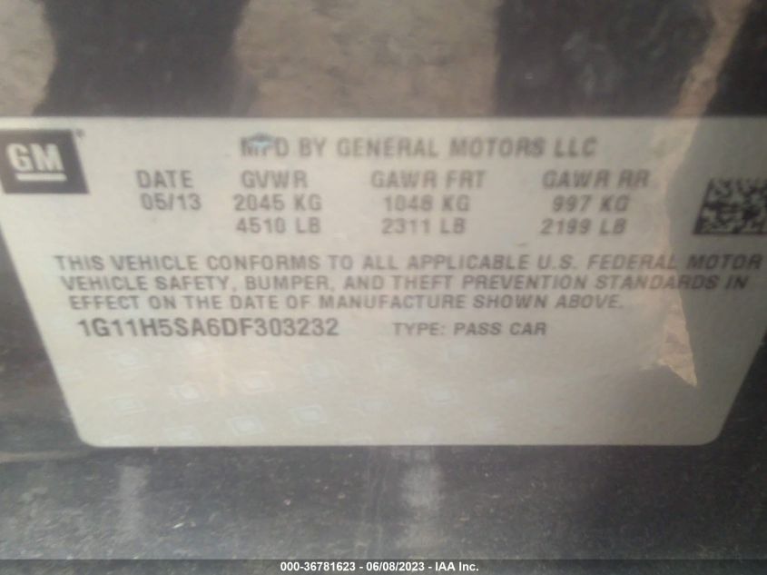 2013 CHEVROLET MALIBU LTZ - 1G11H5SA6DF303232