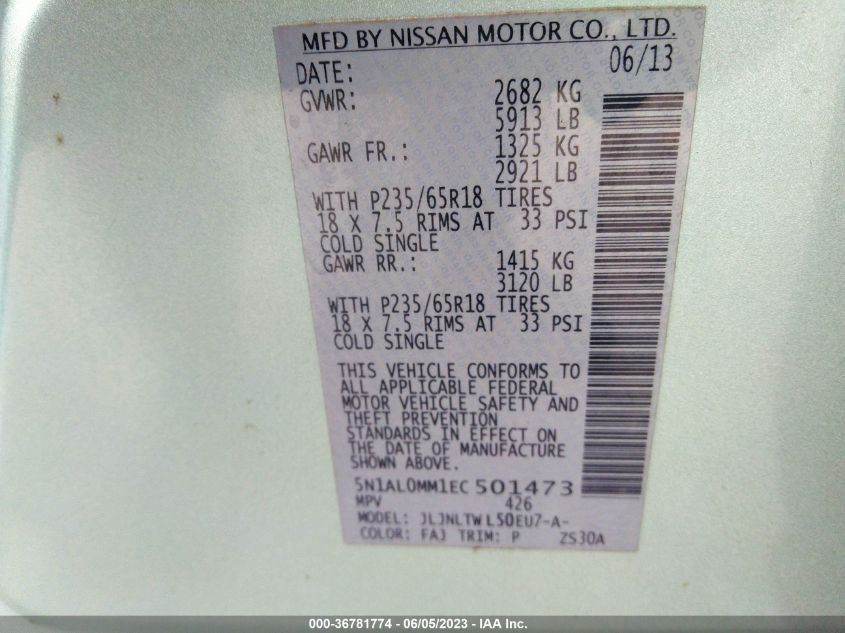 2014 INFINITI QX60 - 5N1AL0MM1EC501473