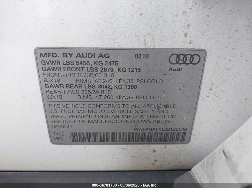2018 AUDI Q5 PREMIUM/TECH PREMIUM - WA1ANAFY0J2132040