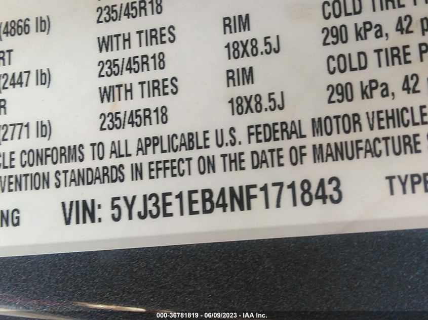 2022 TESLA MODEL 3 LONG RANGE - 5YJ3E1EB4NF171843