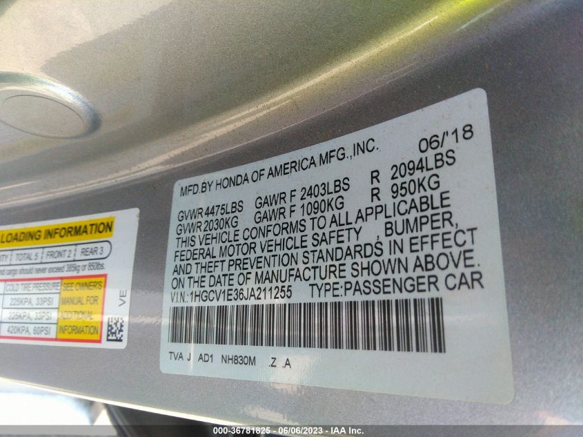 2018 HONDA ACCORD SEDAN SPORT 1.5T - 1HGCV1E36JA211255