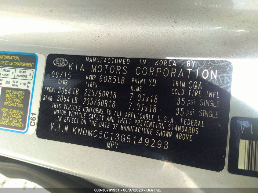 2016 KIA SEDONA SX - KNDMC5C13G6149293