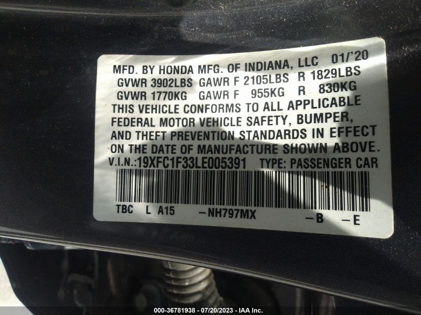 2020 HONDA CIVIC SEDAN EX - 19XFC1F33LE005391
