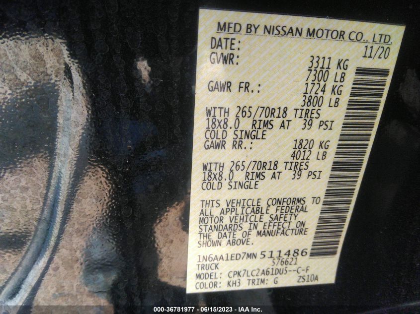 2021 NISSAN TITAN SV - 1N6AA1ED7MN511486