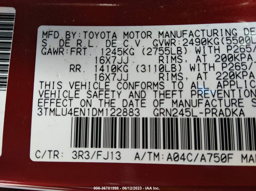 2013 TOYOTA TACOMA - 3TMLU4EN1DM122883