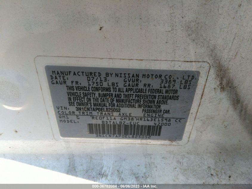 2014 NISSAN VERSA SV - 3N1CN7AP0EL825052