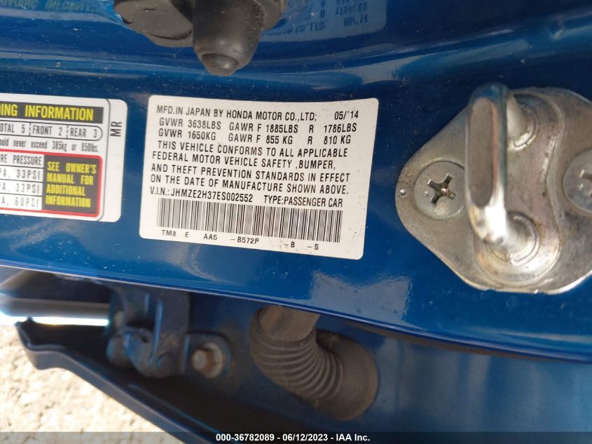 2014 HONDA INSIGHT JHMZE2H37ES002552