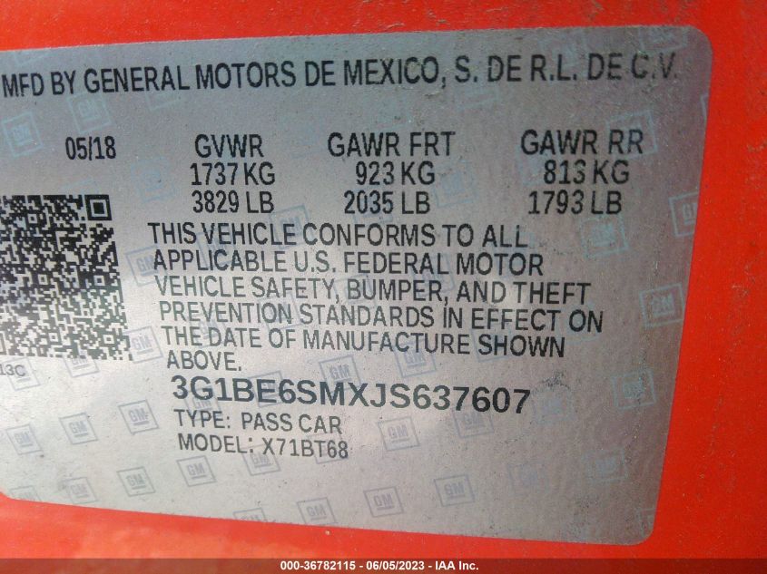 2018 CHEVROLET CRUZE LT - 3G1BE6SMXJS637607