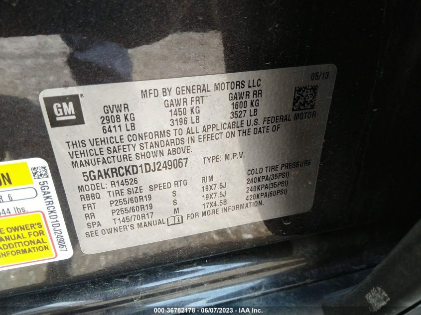 2013 BUICK ENCLAVE - 5GAKRCKD1DJ249067