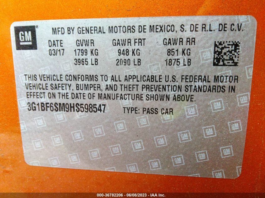 2017 CHEVROLET CRUZE PREMIER - 3G1BF6SM9HS598547