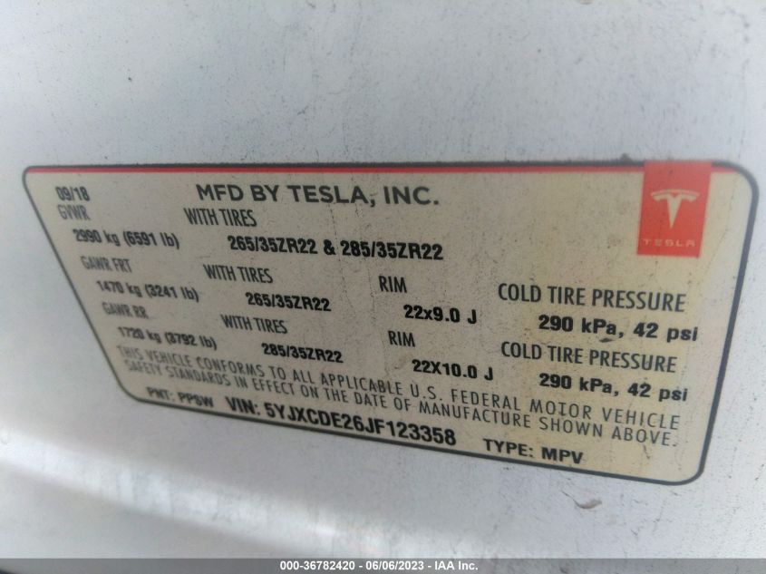 2018 TESLA MODEL X 75D/100D/P100D - 5YJXCDE26JF123358