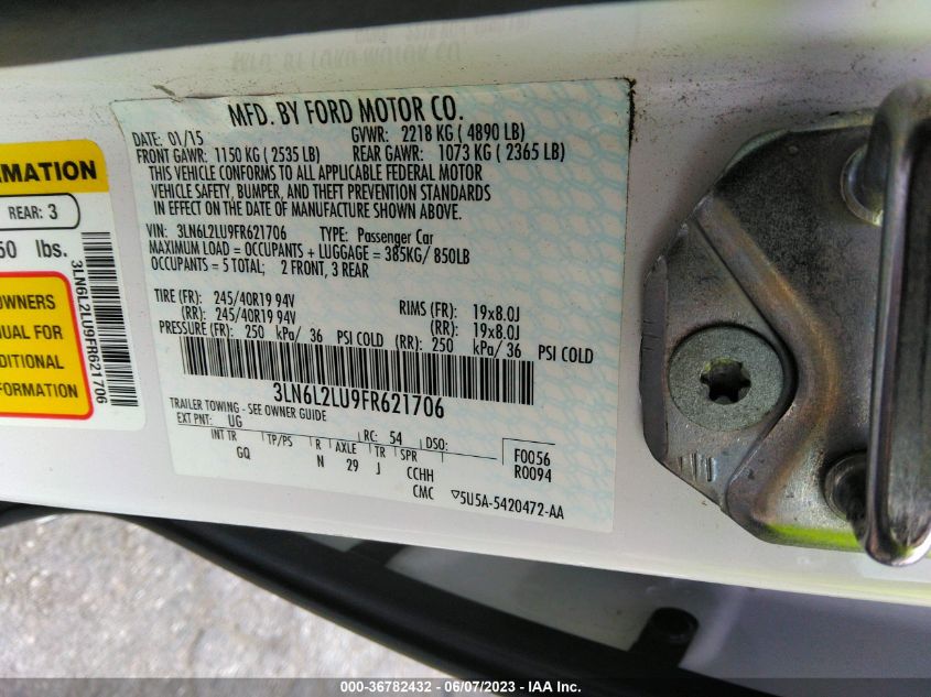 2015 LINCOLN MKZ HYBRID - 3LN6L2LU9FR621706
