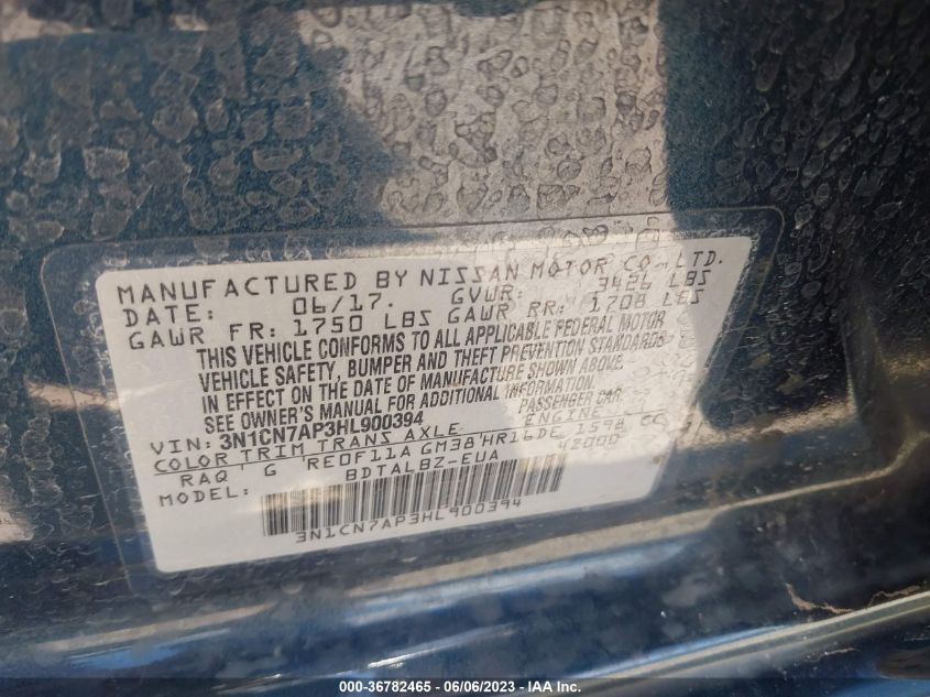 2017 NISSAN VERSA SEDAN SV - 3N1CN7AP3HL900394