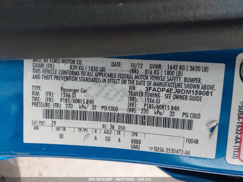 2013 FORD FIESTA SE - 3FADP4EJ9DM159081