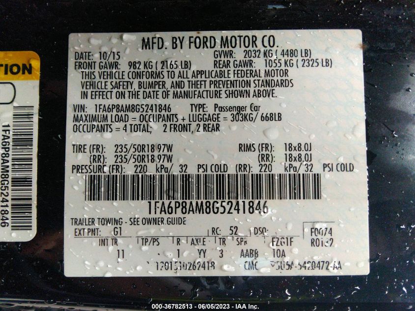 2016 FORD MUSTANG V6 - 1FA6P8AM8G5241846