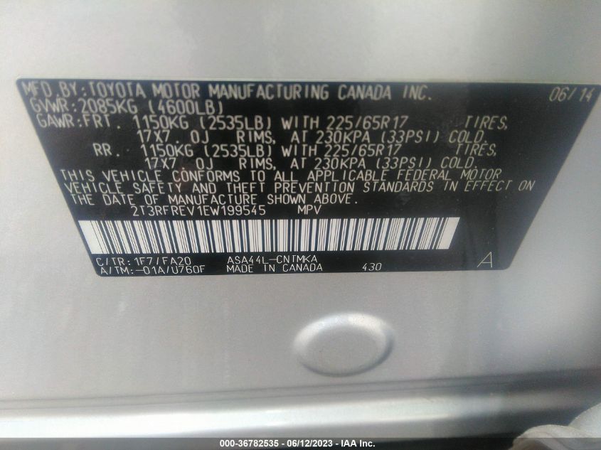 2014 TOYOTA RAV4 XLE - 2T3RFREV1EW199545