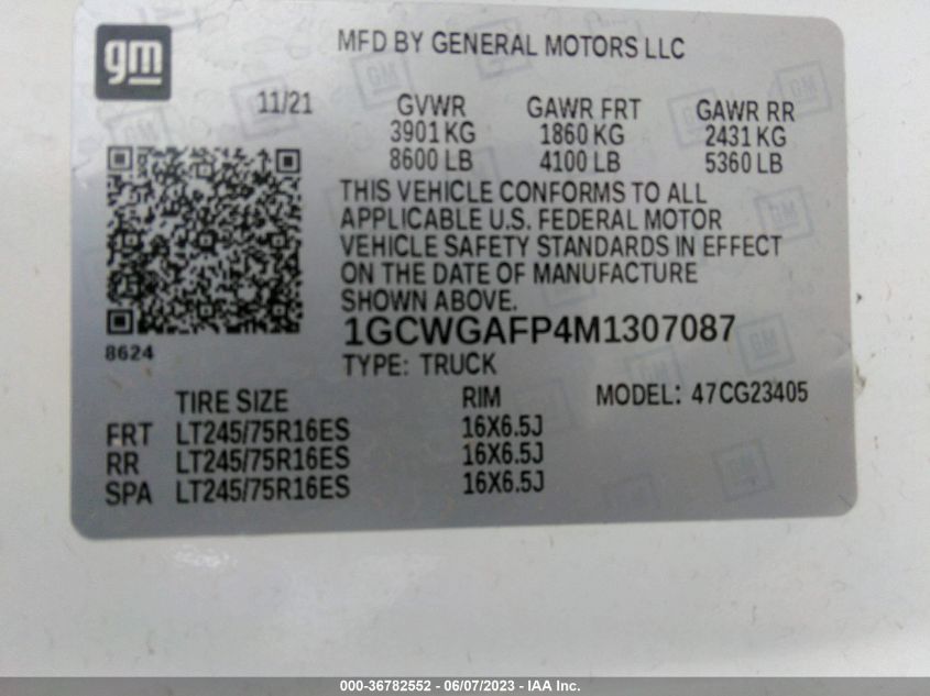 2021 CHEVROLET EXPRESS CARGO VAN - 1GCWGAFP4M1307087