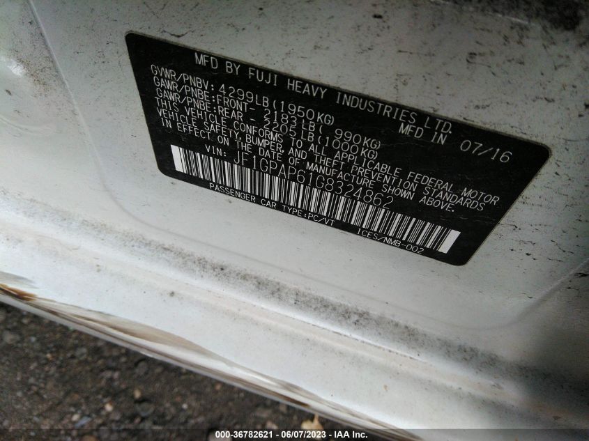2016 SUBARU IMPREZA WAGON 2.0I SPORT PREMIUM - JF1GPAP61G8324862