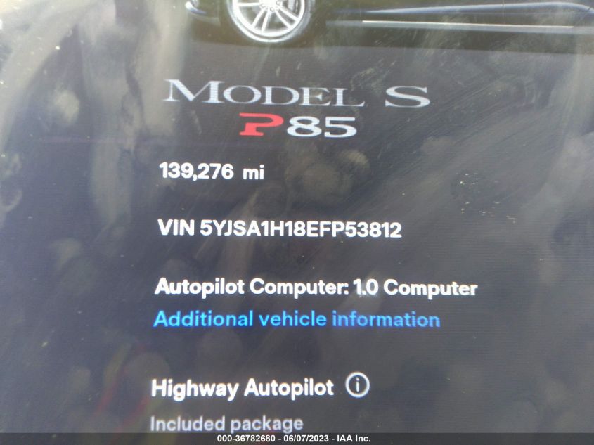 2014 TESLA MODEL S 60 KWH BATTERY/P85 - 5YJSA1H18EFP53812