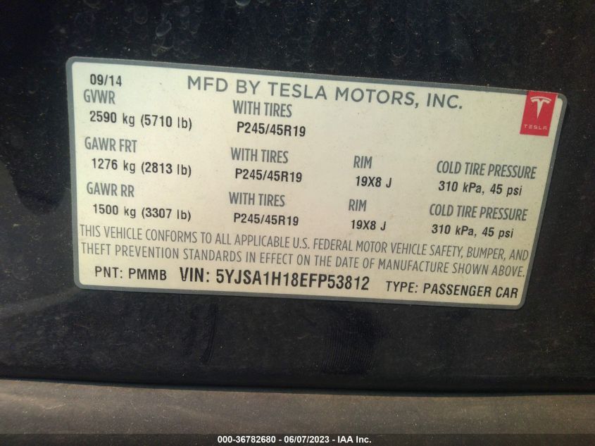 2014 TESLA MODEL S 60 KWH BATTERY/P85 - 5YJSA1H18EFP53812