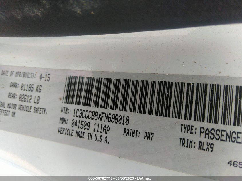 2015 CHRYSLER 200 S - 1C3CCCBBXFN698010