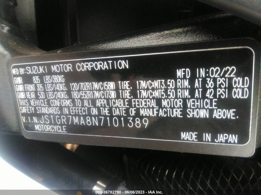 2022 SUZUKI GSX-R750 - JS1GR7MA8N7101389