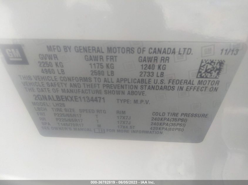 2014 CHEVROLET EQUINOX LT - 2GNALBEKXE1134471