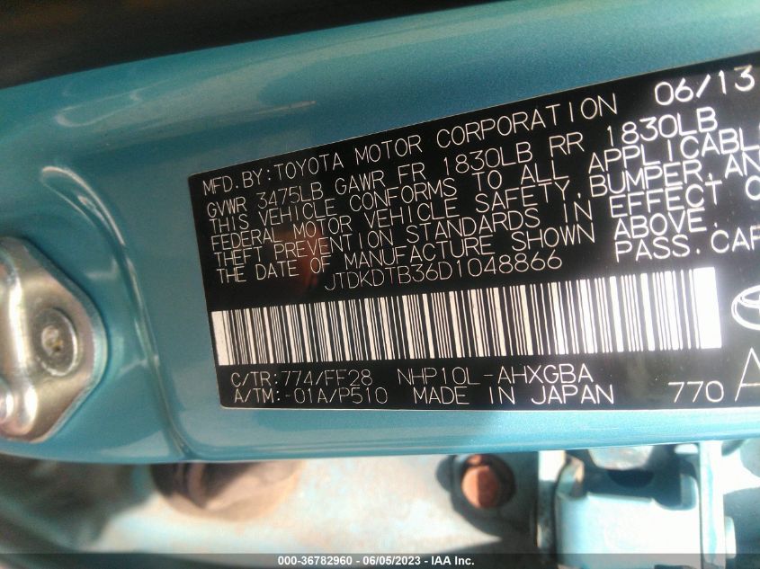 2013 TOYOTA PRIUS C ONE/TWO/THREE/FOUR - JTDKDTB36D1048866