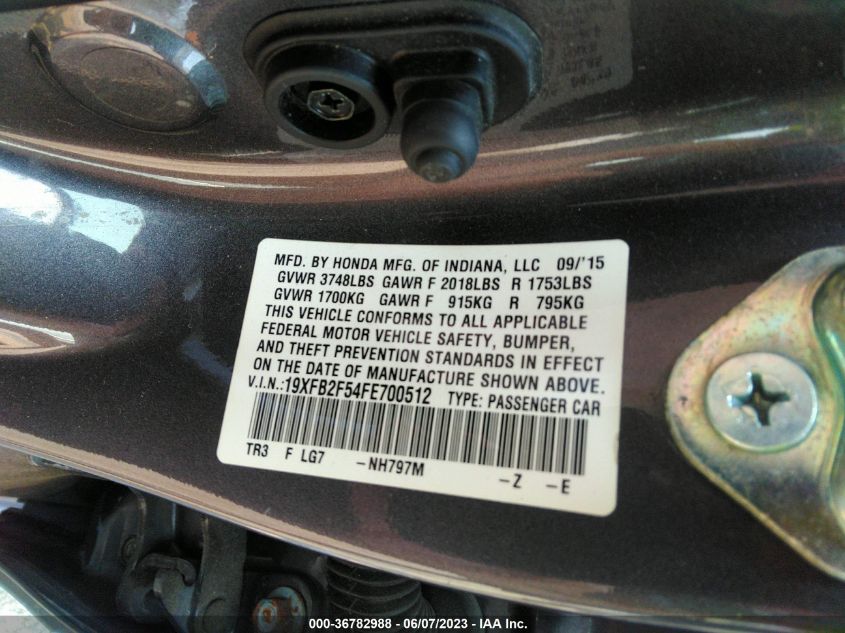 2015 HONDA CIVIC SEDAN LX - 19XFB2F54FE700512