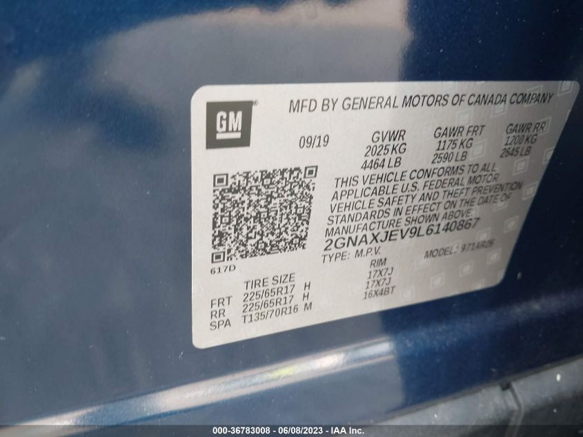 2020 CHEVROLET EQUINOX LT - 2GNAXJEV9L6140867