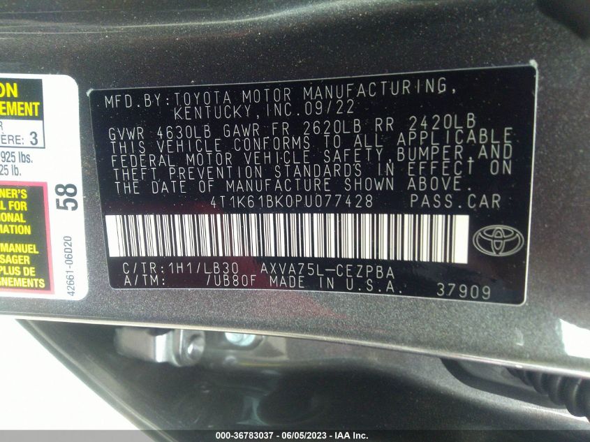 2023 TOYOTA CAMRY XSE - 4T1K61BK0PU077428