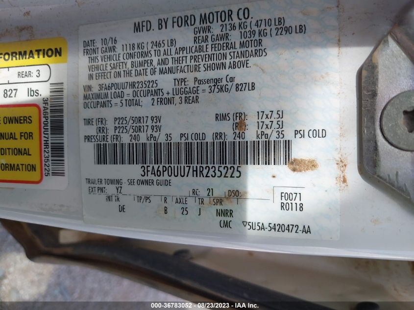 2017 FORD FUSION HYBRID S - 3FA6P0UU7HR235225