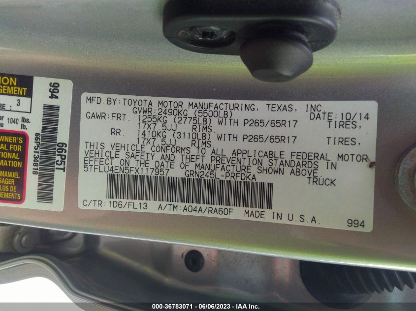 2015 TOYOTA TACOMA DOUBLE CAB/TRD PRO - 5TFLU4EN5FX117957