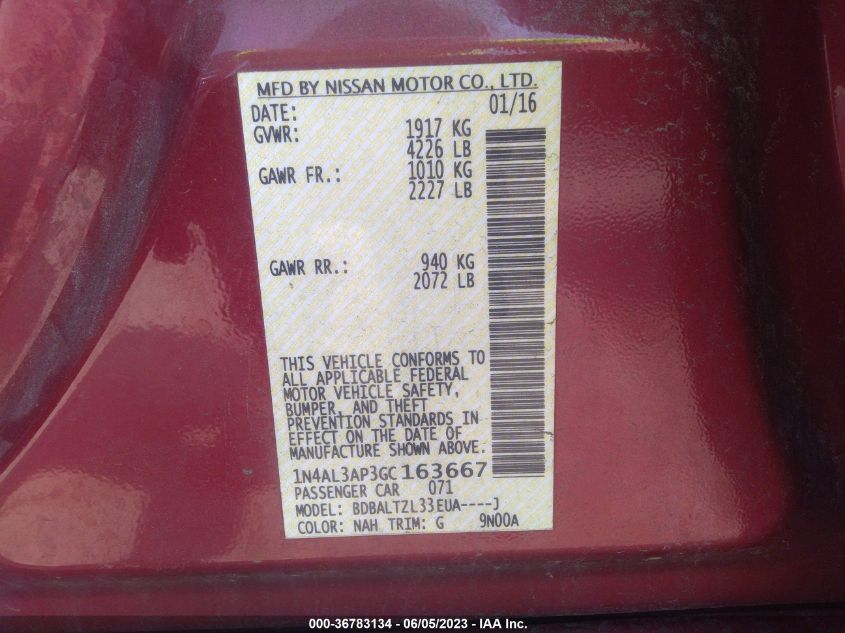 2016 NISSAN ALTIMA 2.5 SL - 1N4AL3AP3GC163667