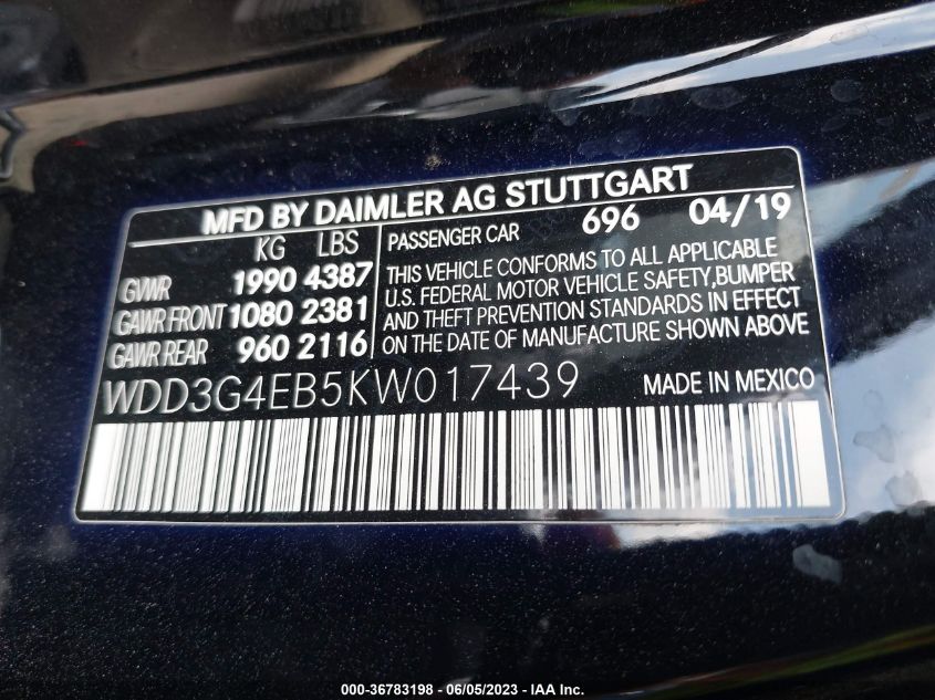 2019 MERCEDES-BENZ A-CLASS A 220 - WDD3G4EB5KW017439