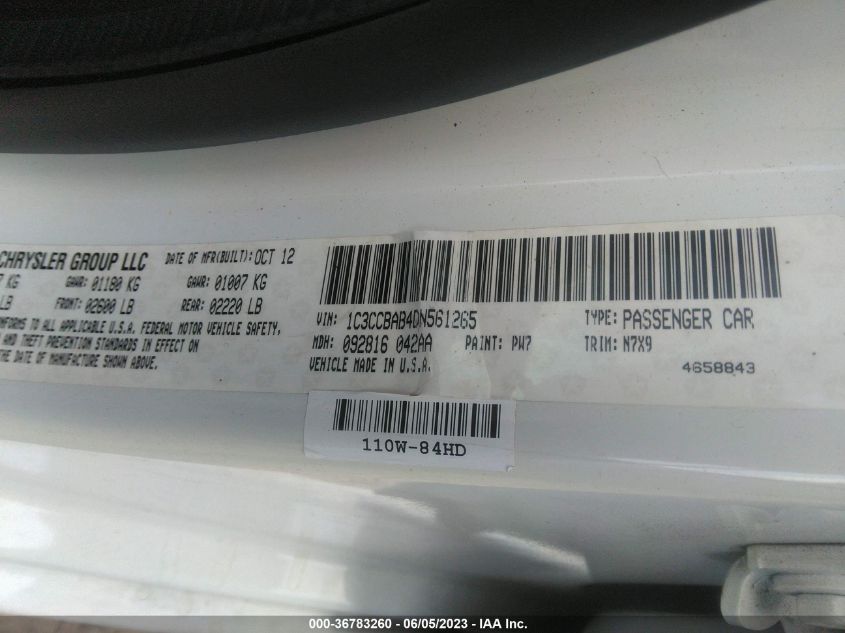 2013 CHRYSLER 200 LX - 1C3CCBAB4DN561265