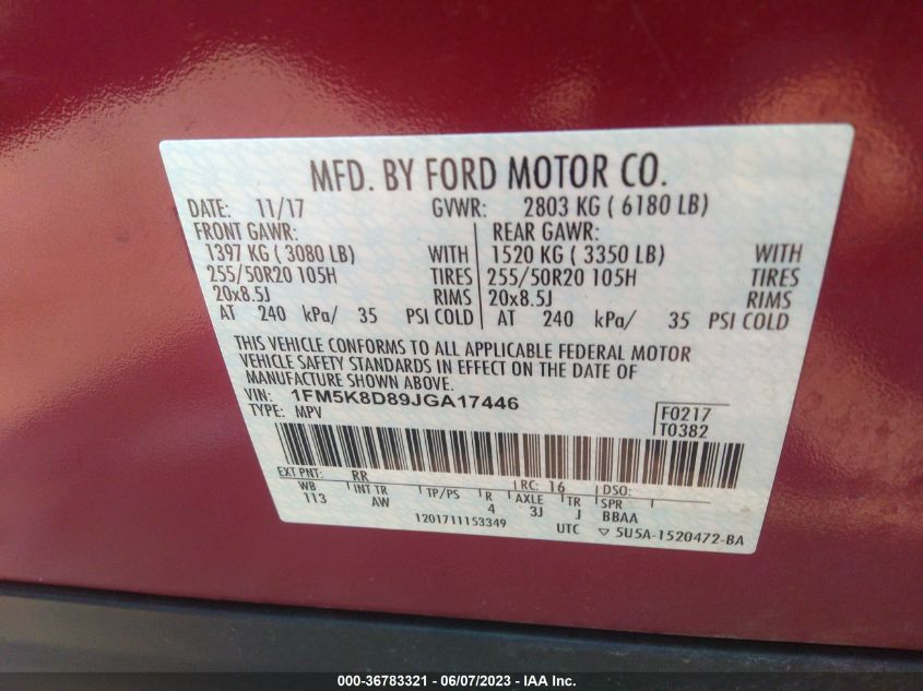 2018 FORD EXPLORER XLT - 1FM5K8D89JGA17446