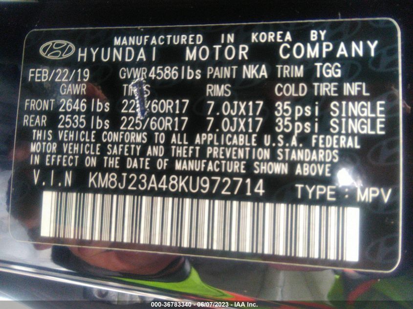 2019 HYUNDAI TUCSON SE - KM8J23A48KU972715