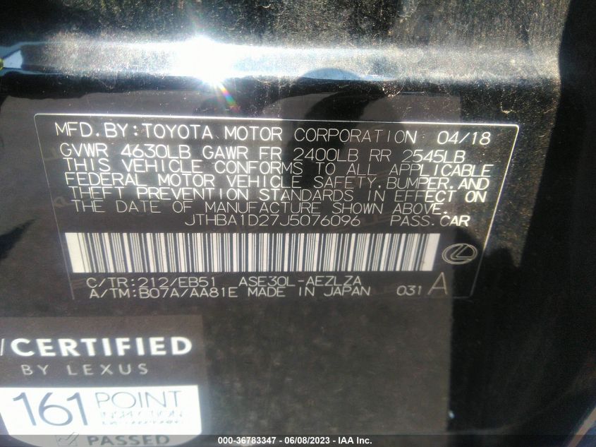 2018 LEXUS IS IS 300 - JTHBA1D27J5076096
