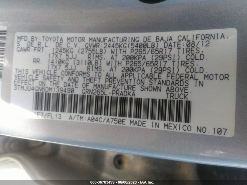 2013 TOYOTA TACOMA PRERUNNER - 3TMJU4GN6DM139490