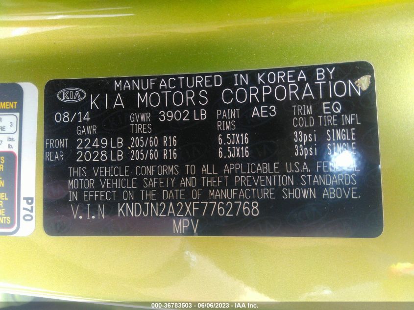 2015 KIA SOUL BASE - KNDJN2A2XF7762768