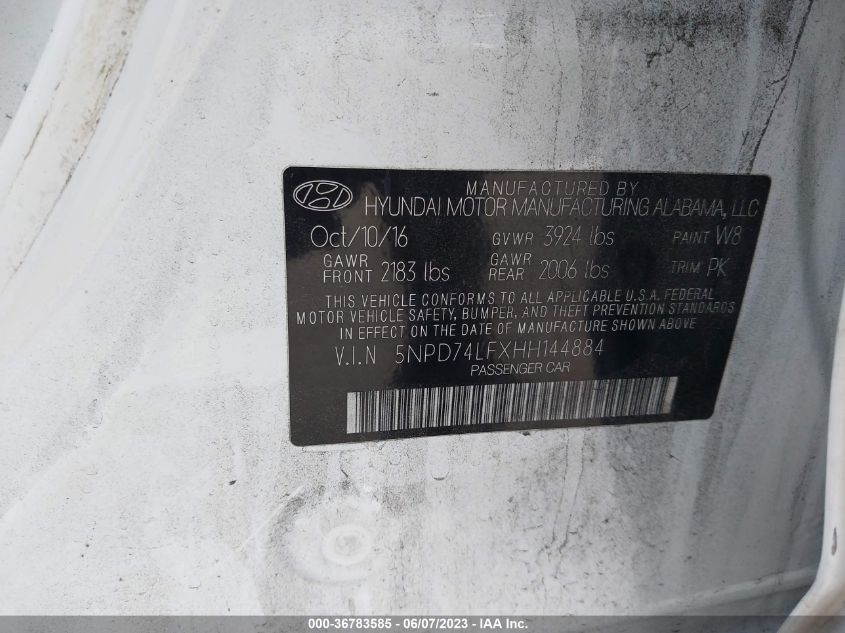 2017 HYUNDAI ELANTRA SE - 5NPD74LFXHH144884