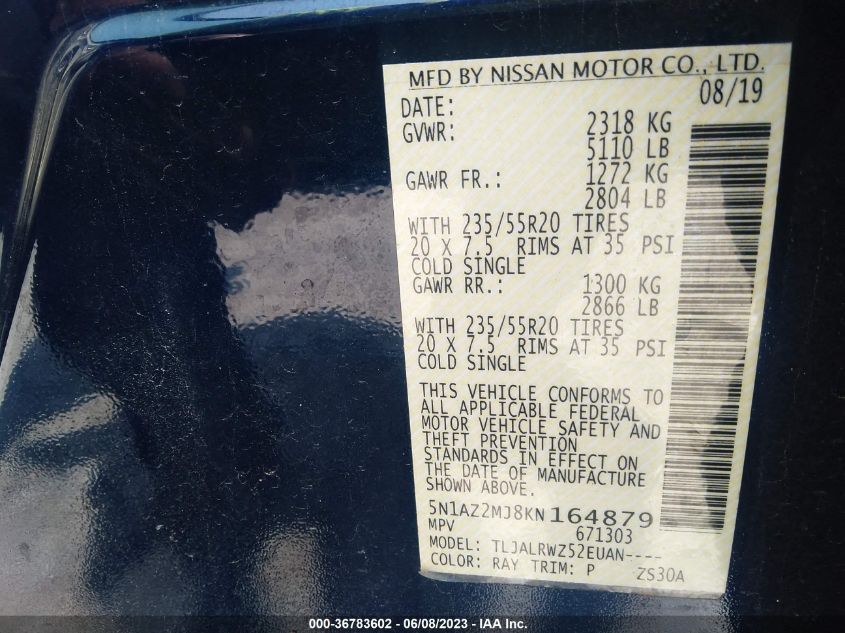2019 NISSAN MURANO SL - 5N1AZ2MJ8KN164879