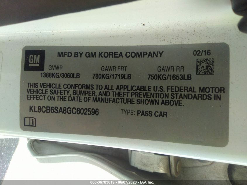 2016 CHEVROLET SPARK LS - KL8CB6SA8GC602596