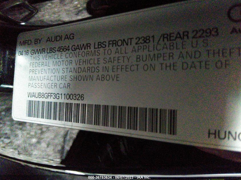 2016 AUDI A3 2.0T PREMIUM - WAUB8GFF3G1100326