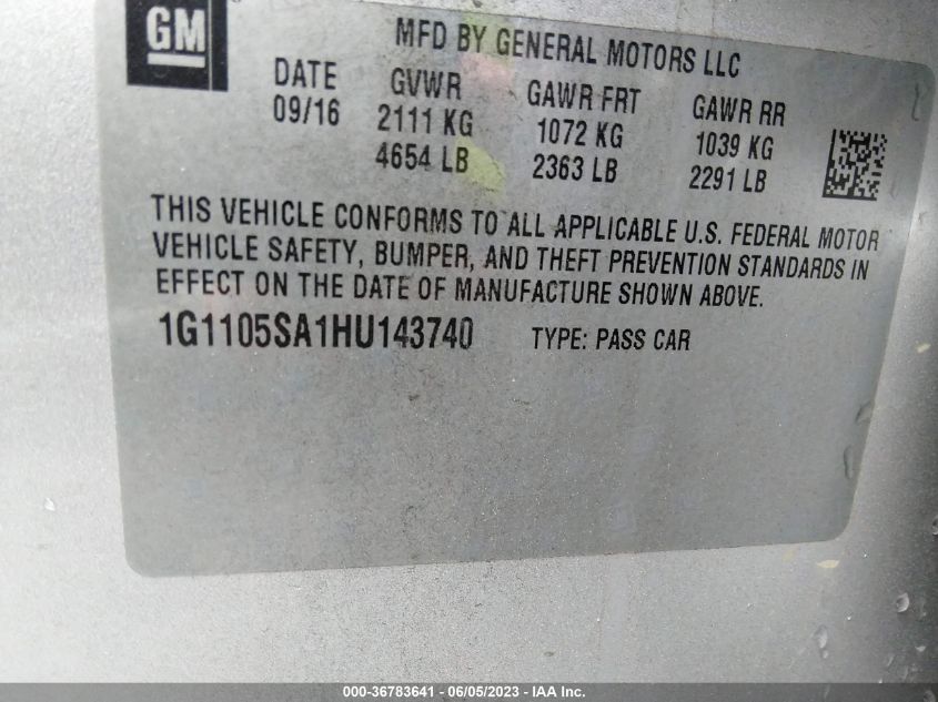 2017 CHEVROLET IMPALA LT - 1G1105SA1HU143740