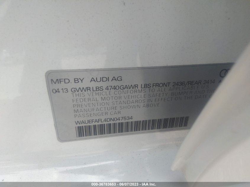 2013 AUDI A4 PREMIUM PLUS - WAUEFAFL4DN047534