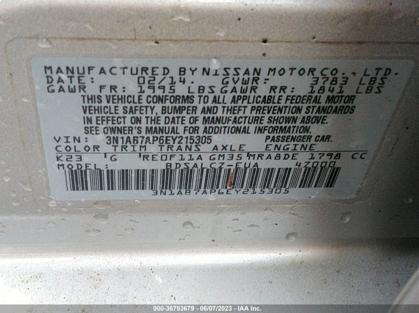 2014 NISSAN SENTRA S - 3N1AB7AP6EY215305