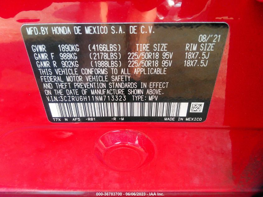 2022 HONDA HR-V SPORT - 3CZRU6H11NM713323